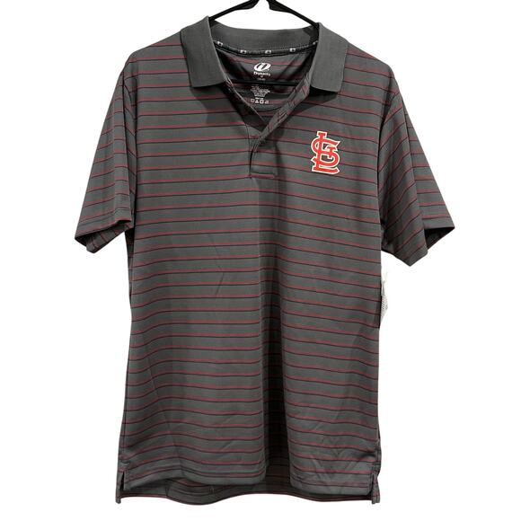 NWT STL Cardinals Genuine Merchandise Gray Striped Polo Medium - Picture 1 of 3